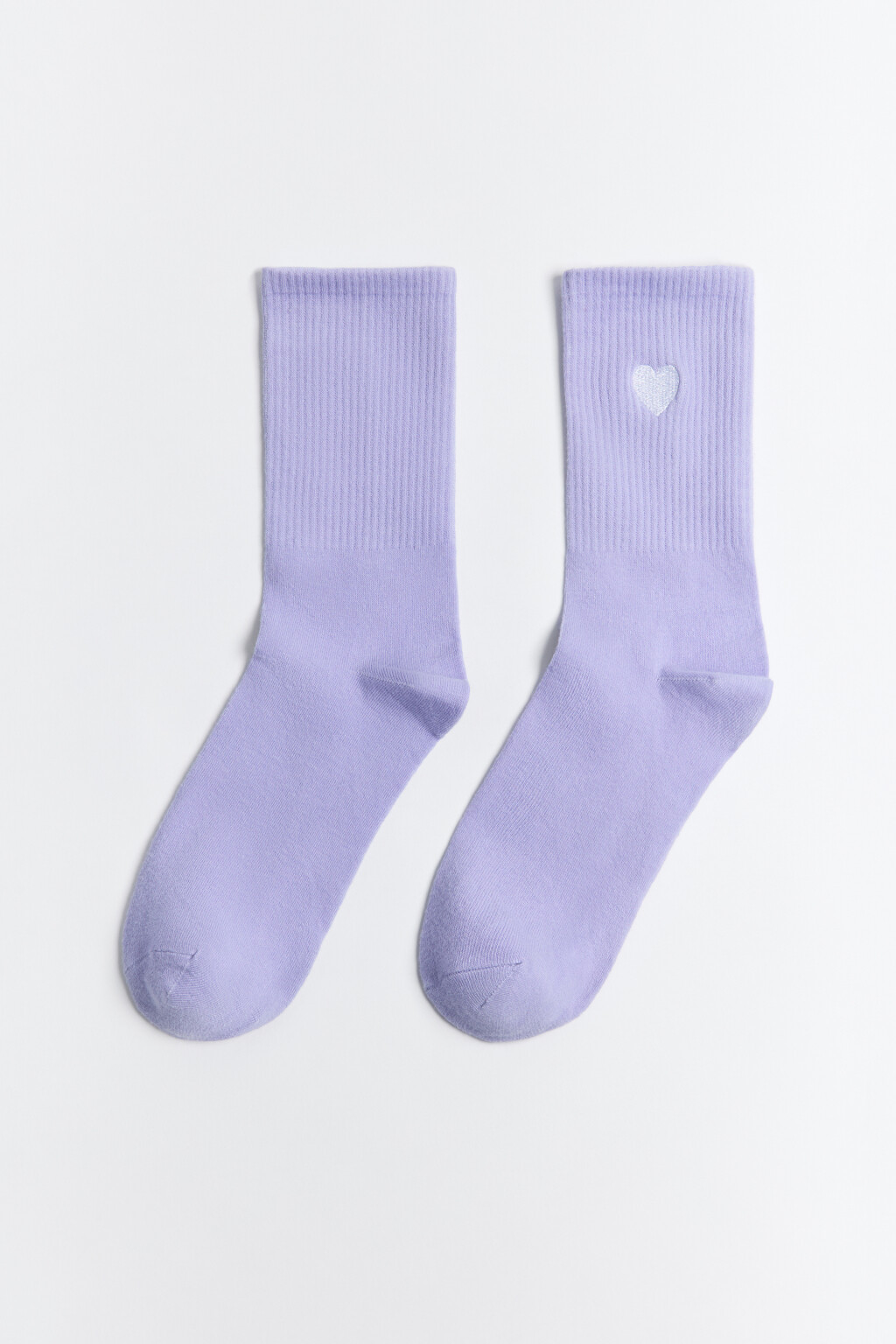 Носки высокие хлопковые с вышивкой-сердечком - цвет сиреневый - 1