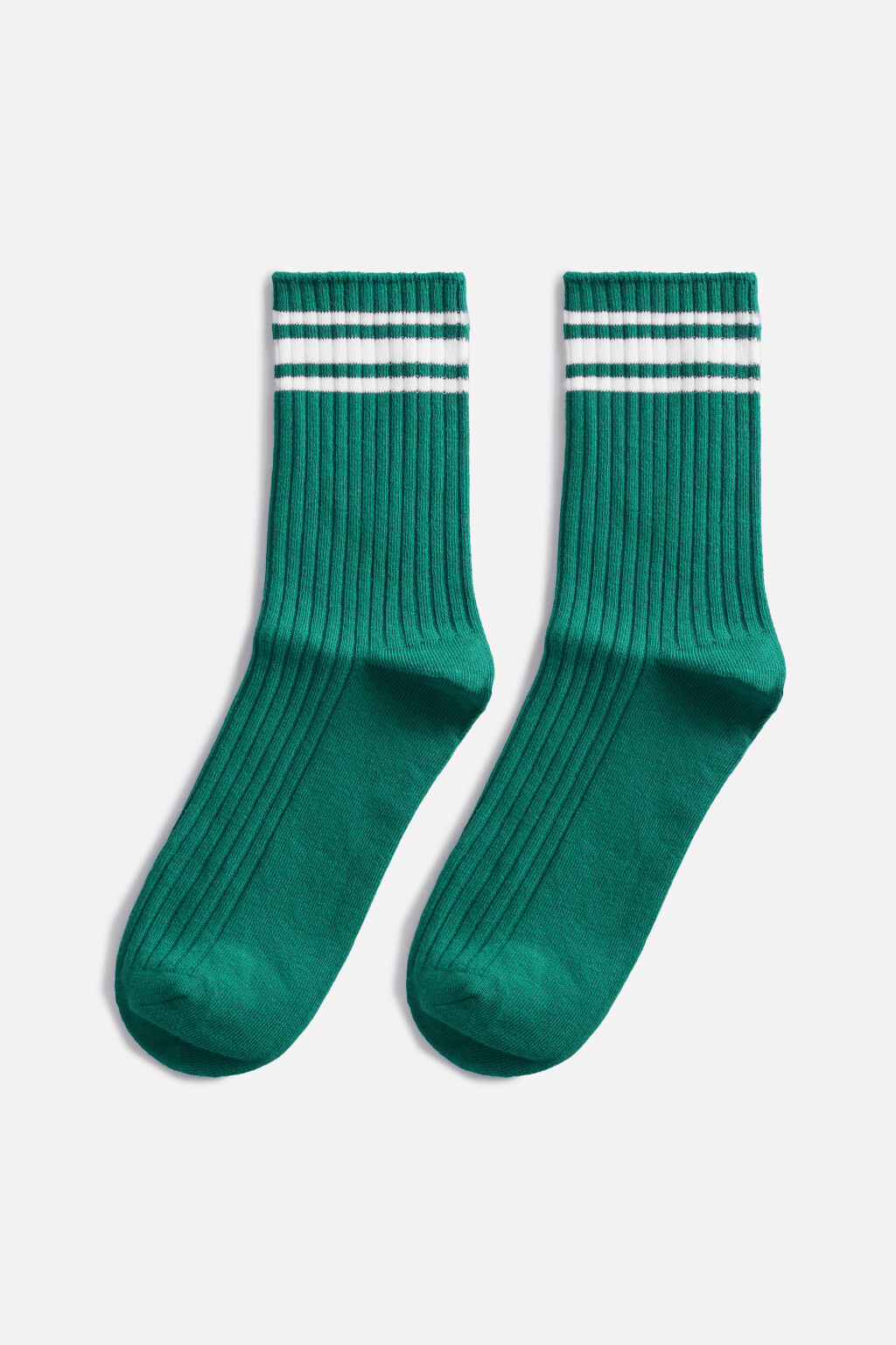 Носки высокие в рубчик с полосками - цвет зеленый - 1