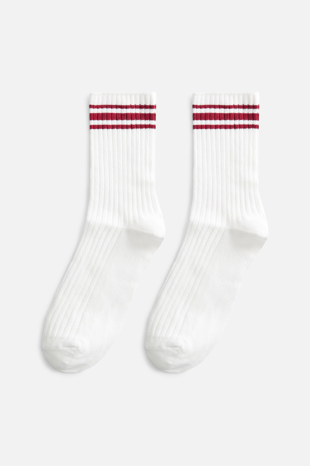 Носки высокие в рубчик с полосками - цвет красный - 1