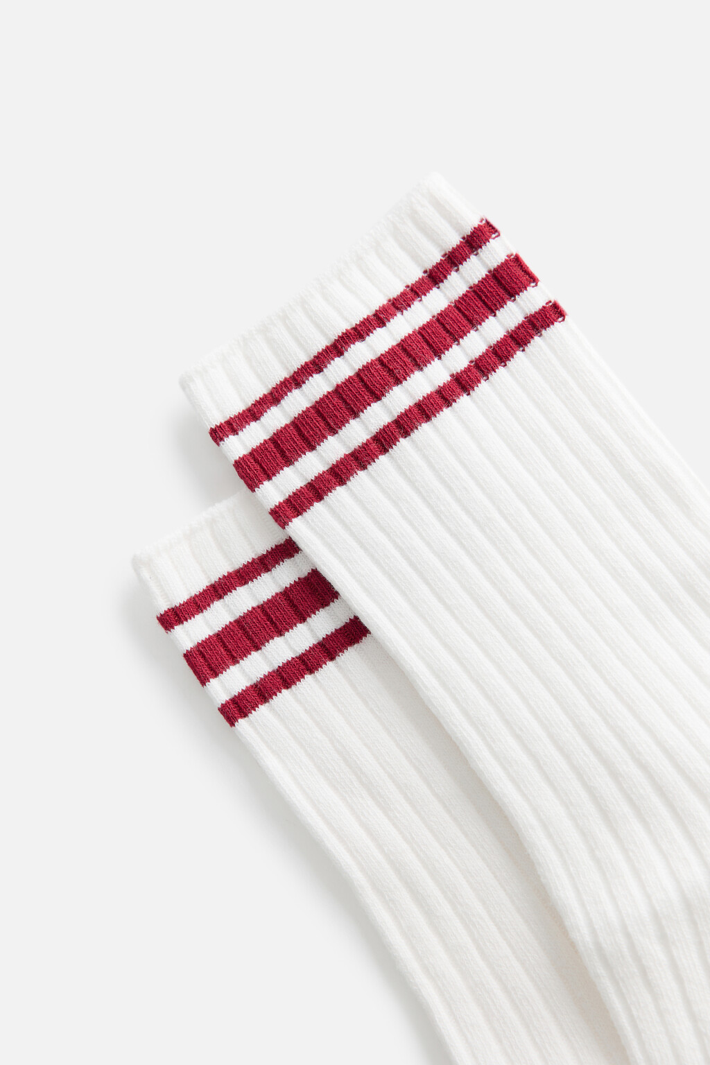 Носки высокие в рубчик с полосками - цвет красный - 2