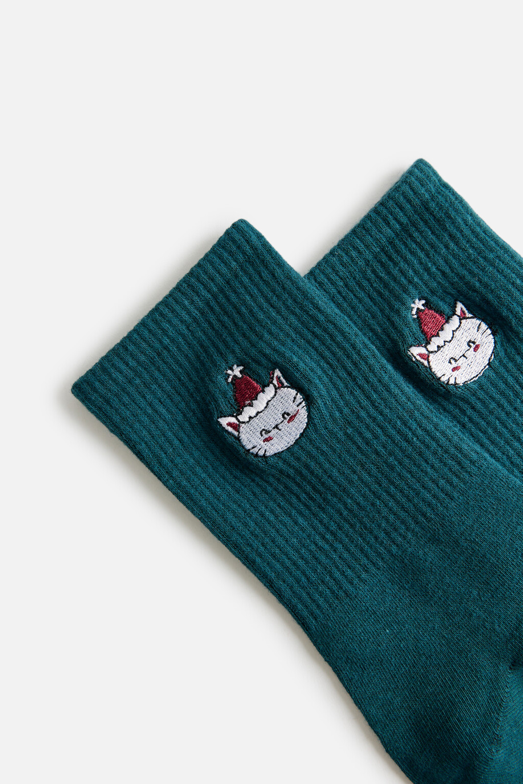 Носки высокие с вышивкой - цвет зеленый - 2