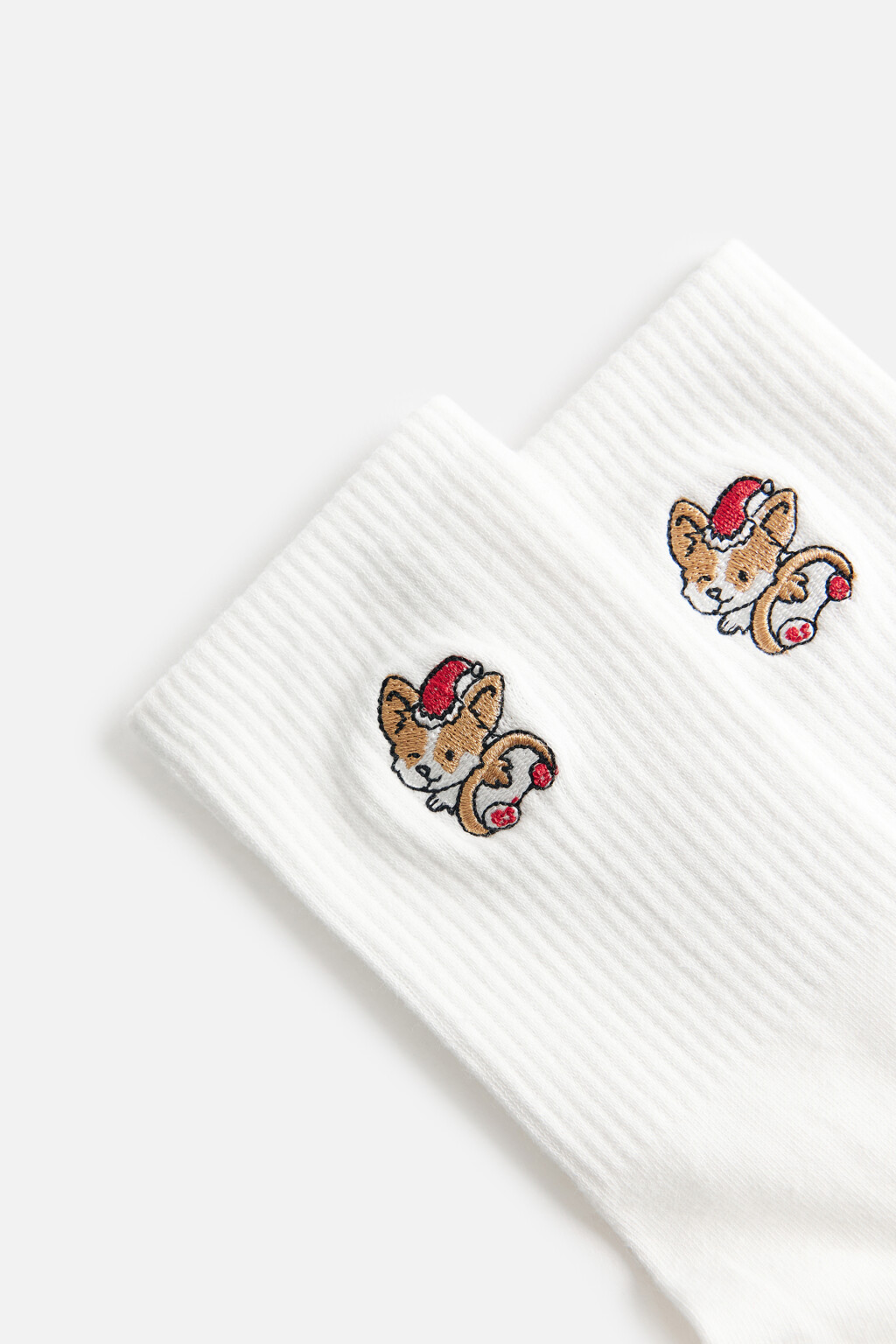 Носки высокие с вышивкой - цвет ванильный - 2