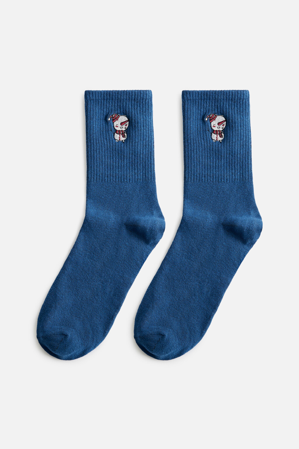 Носки высокие с вышивкой - цвет синий - 1