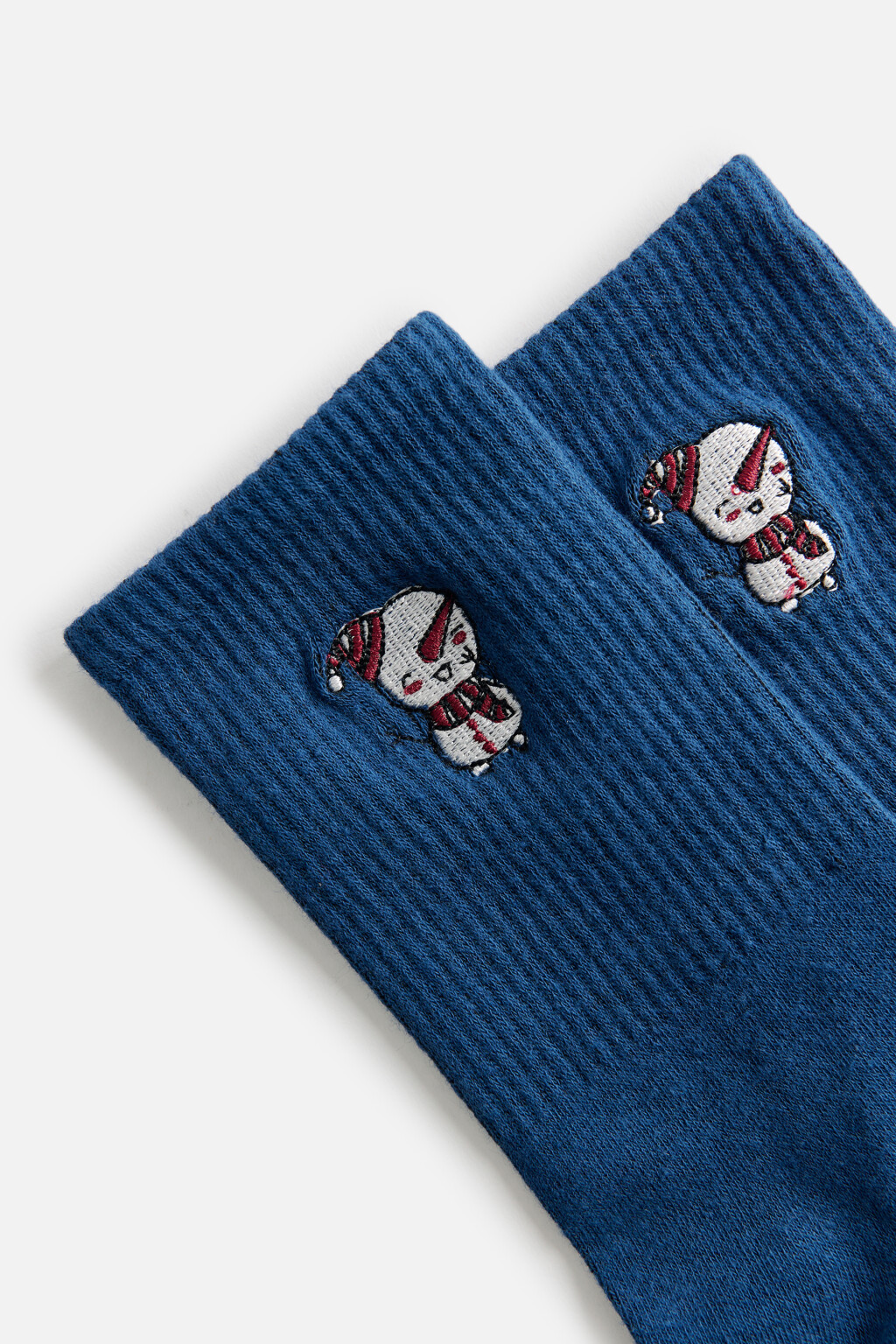 Носки высокие с вышивкой - цвет синий - 2