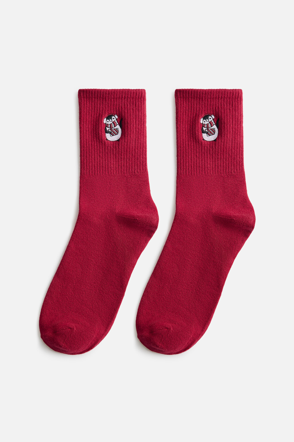 Носки высокие с вышивкой - цвет красный - 1