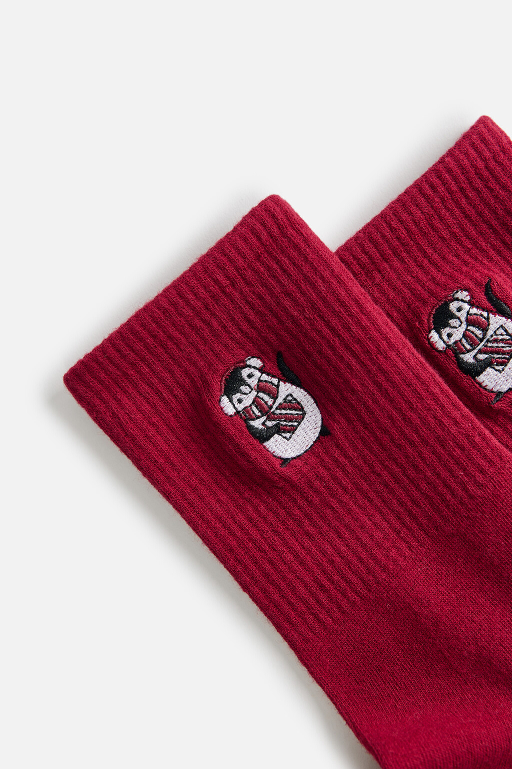 Носки высокие с вышивкой - цвет красный - 2