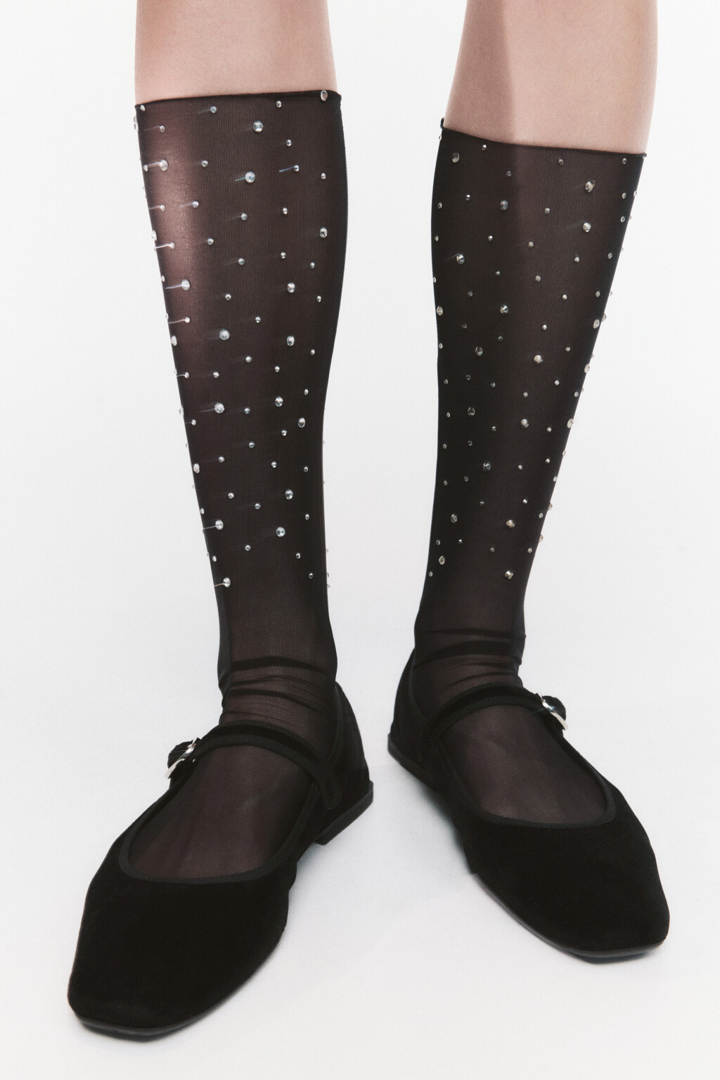 Гольфы из сетки со стразами - цвет черный - 2