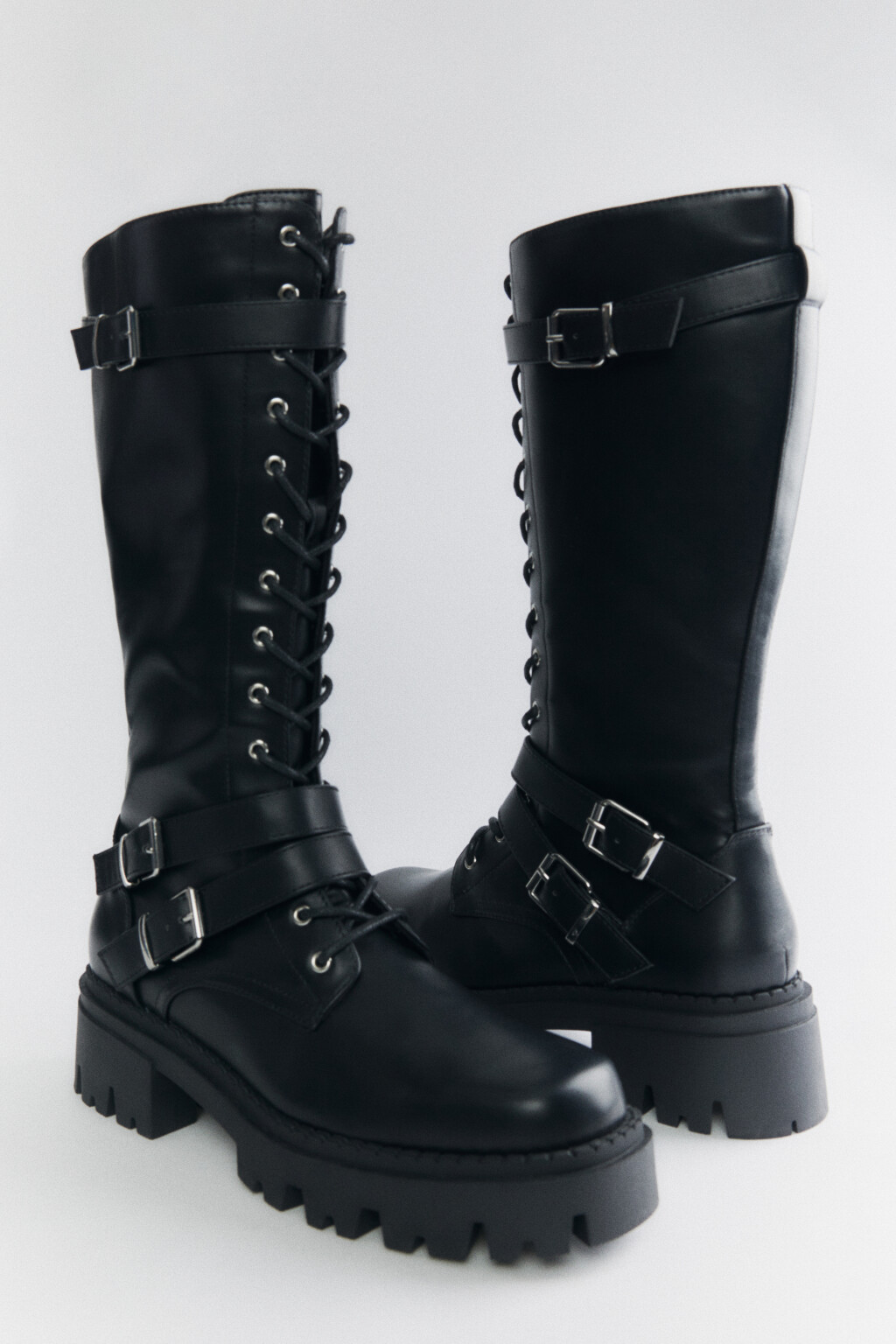 Ботинки высокие с молнией и шнуровкой - цвет черный - 7