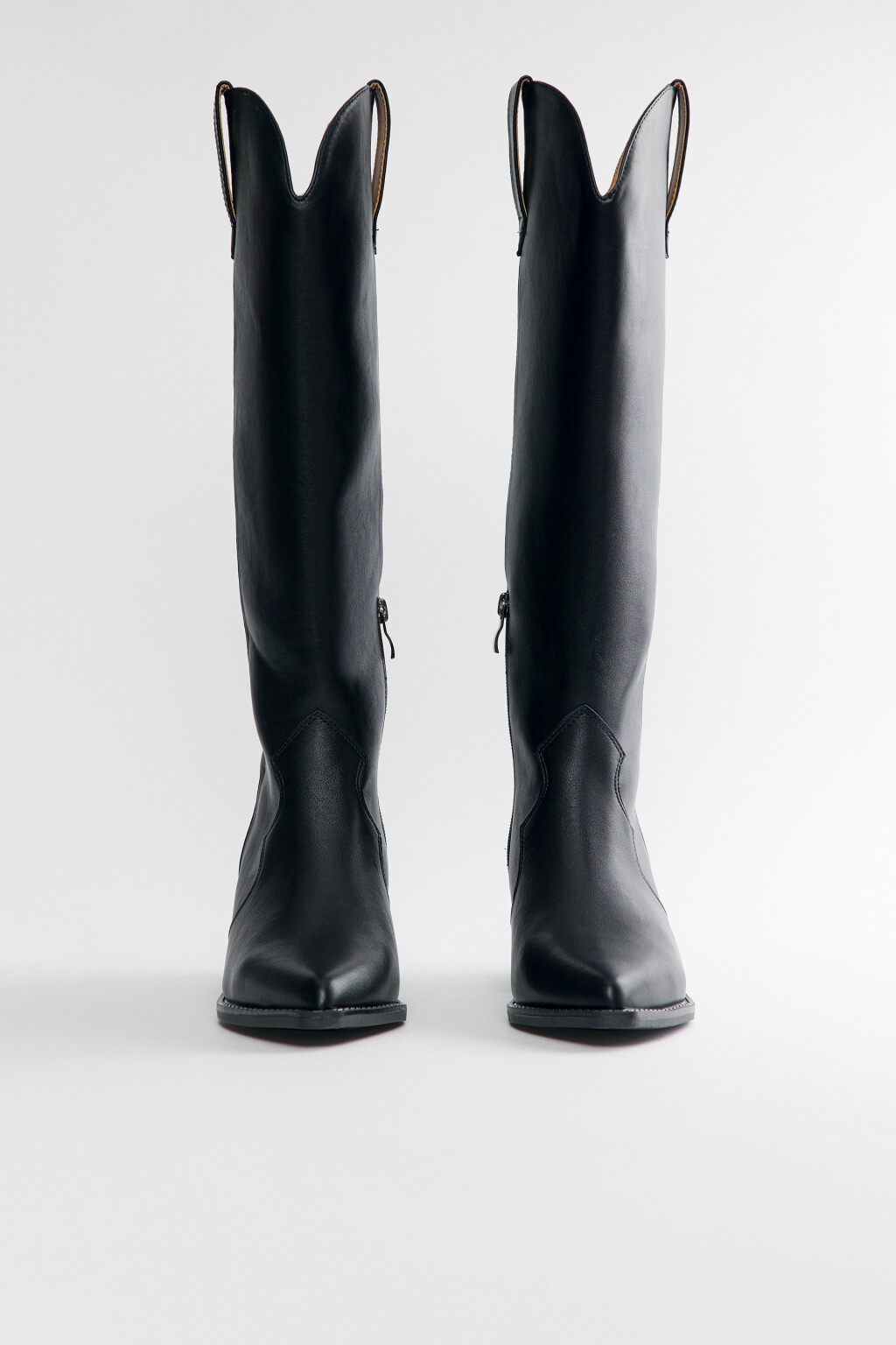 Сапоги-казаки с острым носком высокие из искусственной кожи - цвет черный - 3