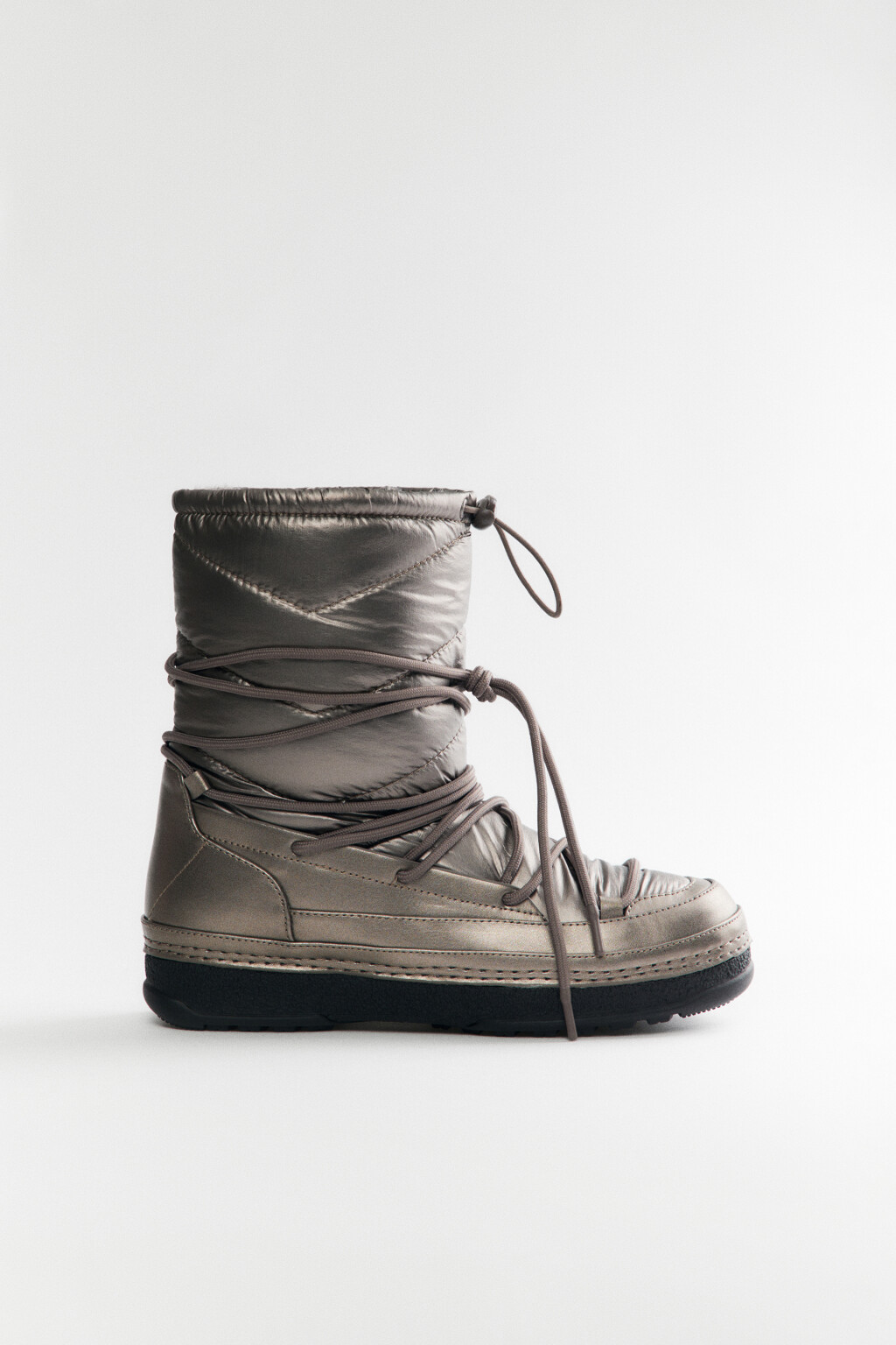 Ботинки-дутики утепленные с декоративной шнуровкой - цвет бежевый - 2