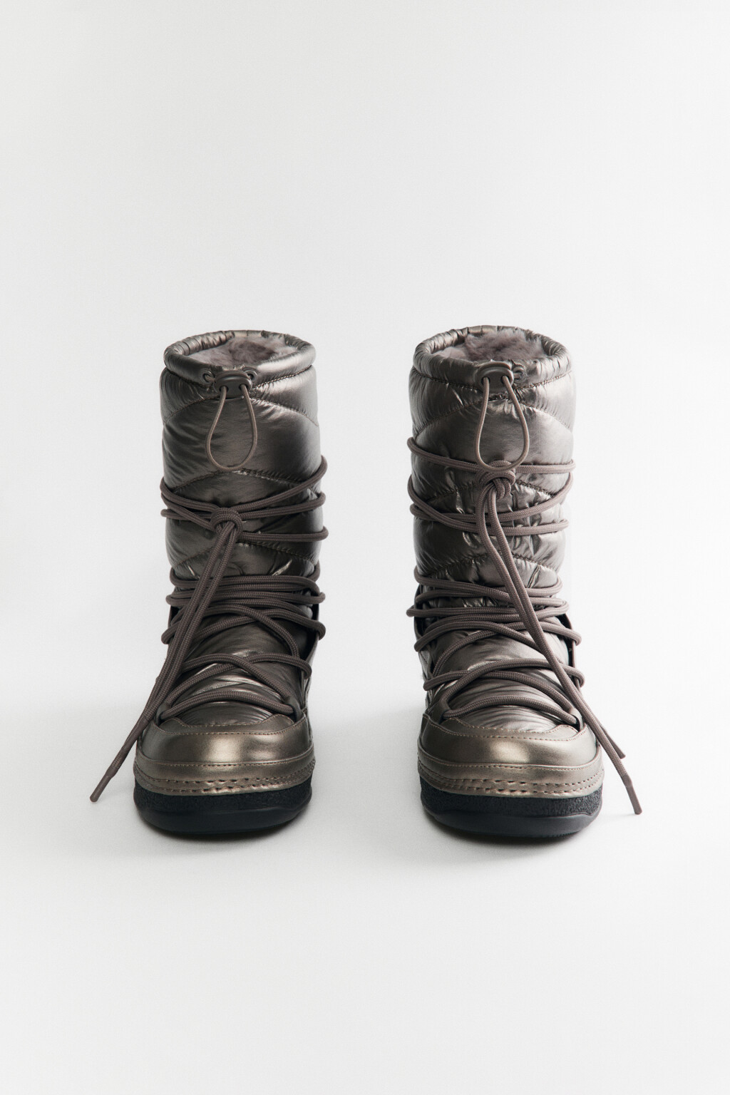 Ботинки-дутики утепленные с декоративной шнуровкой - цвет бежевый - 3