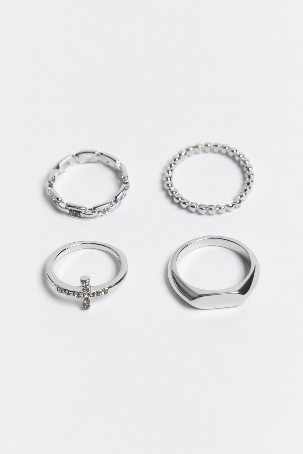 Набор колец серебристых (4 штуки) - цвет серый - 1