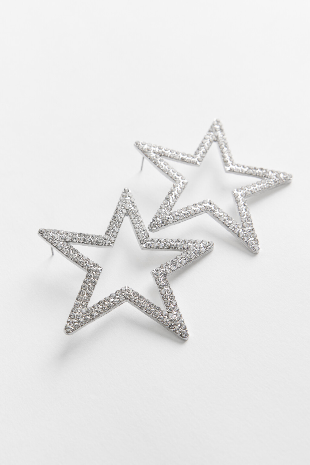 Серьги-звездочки со стразами - цвет серый - 2