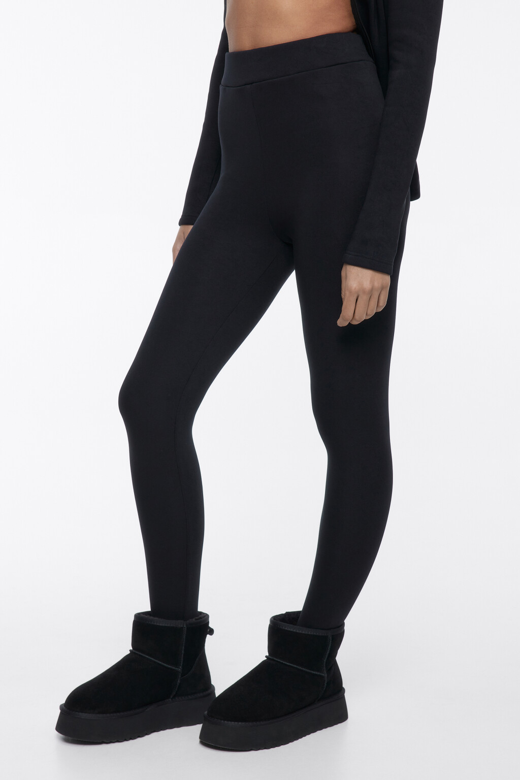 Леггинсы спортивные с флисовой подкладкой - цвет черный - 2