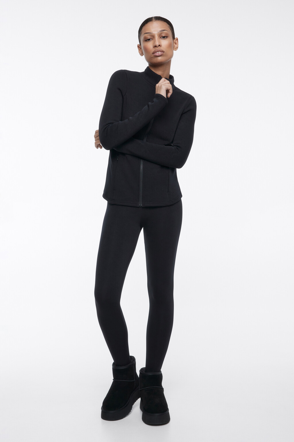 Леггинсы спортивные с флисовой подкладкой - цвет черный - 4