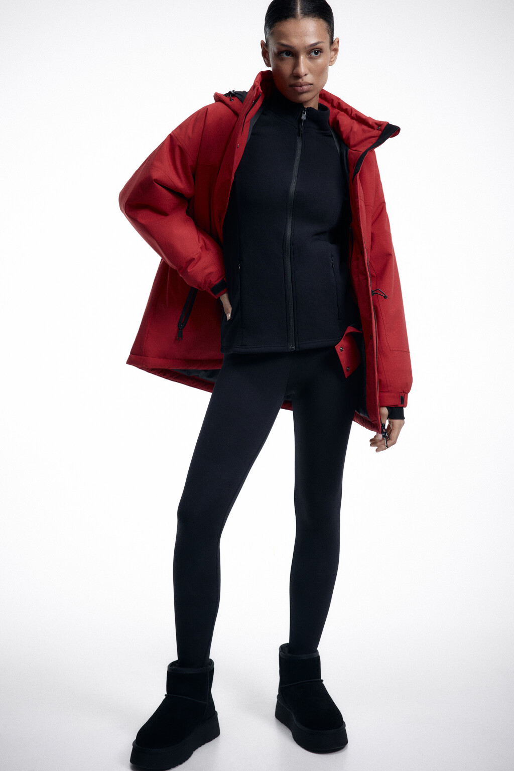 Леггинсы спортивные с флисовой подкладкой - цвет черный - 5