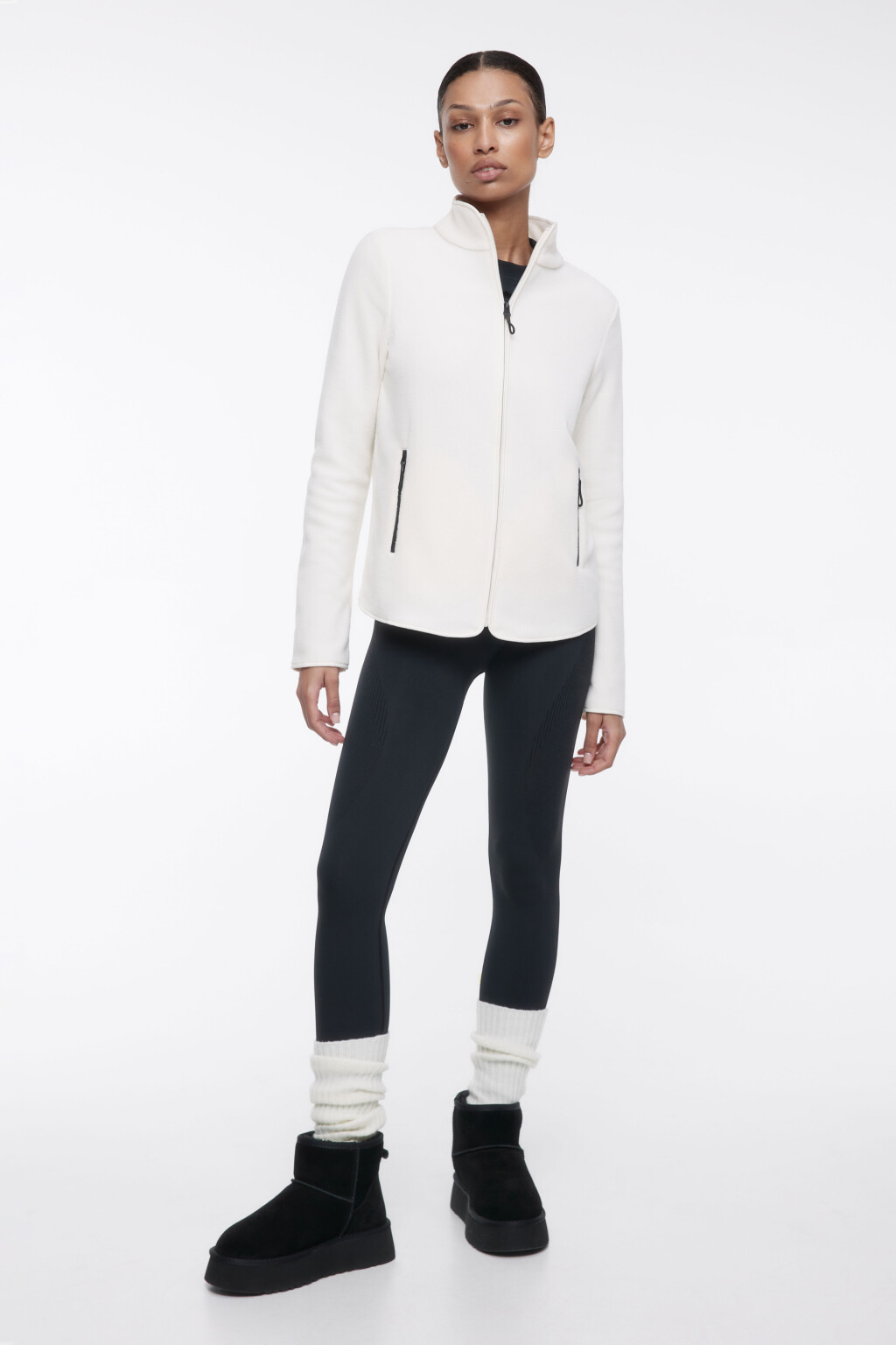 Толстовка на молнии флисовая с воротником-стойкой - цвет белый - 6