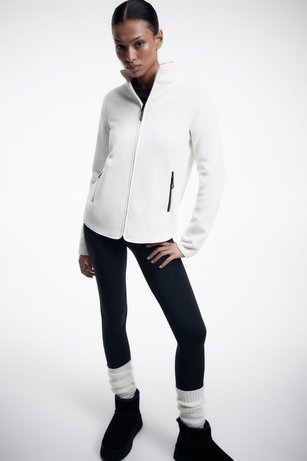 Толстовка на молнии флисовая с воротником-стойкой - цвет белый - 1