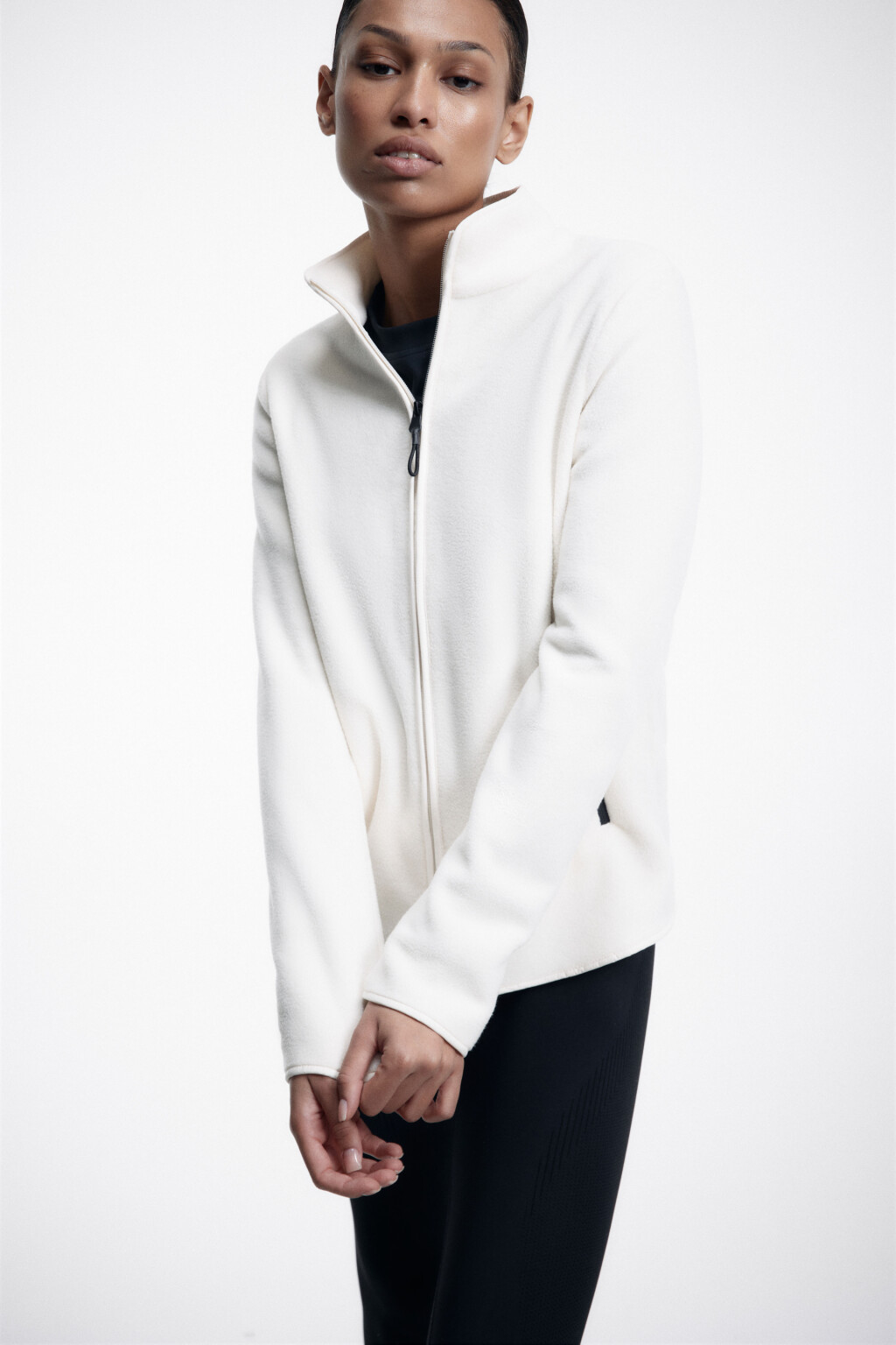 Толстовка на молнии флисовая с воротником-стойкой - цвет белый - 2