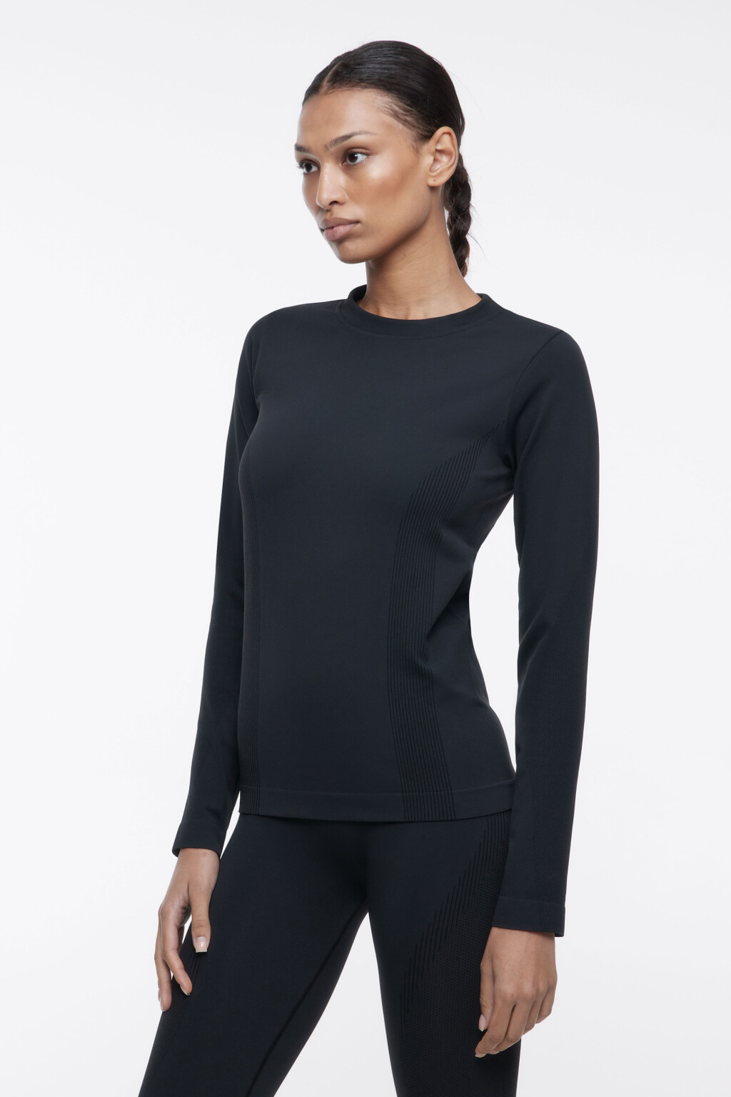 Лонгслив спортивный облегающий с термозащитой - цвет черный - 3