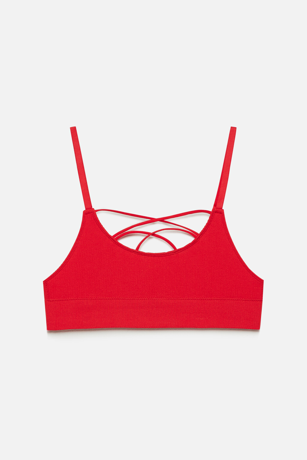 Бюстгальтер-топ в рубчик со стрепами на груди - цвет красный - 4
