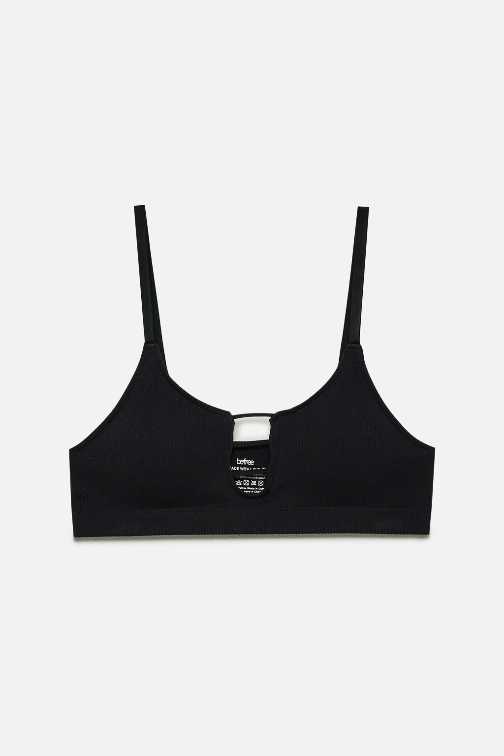 Бюстгальтер-топ в рубчик с вырезом и стрепами - цвет черный - 4