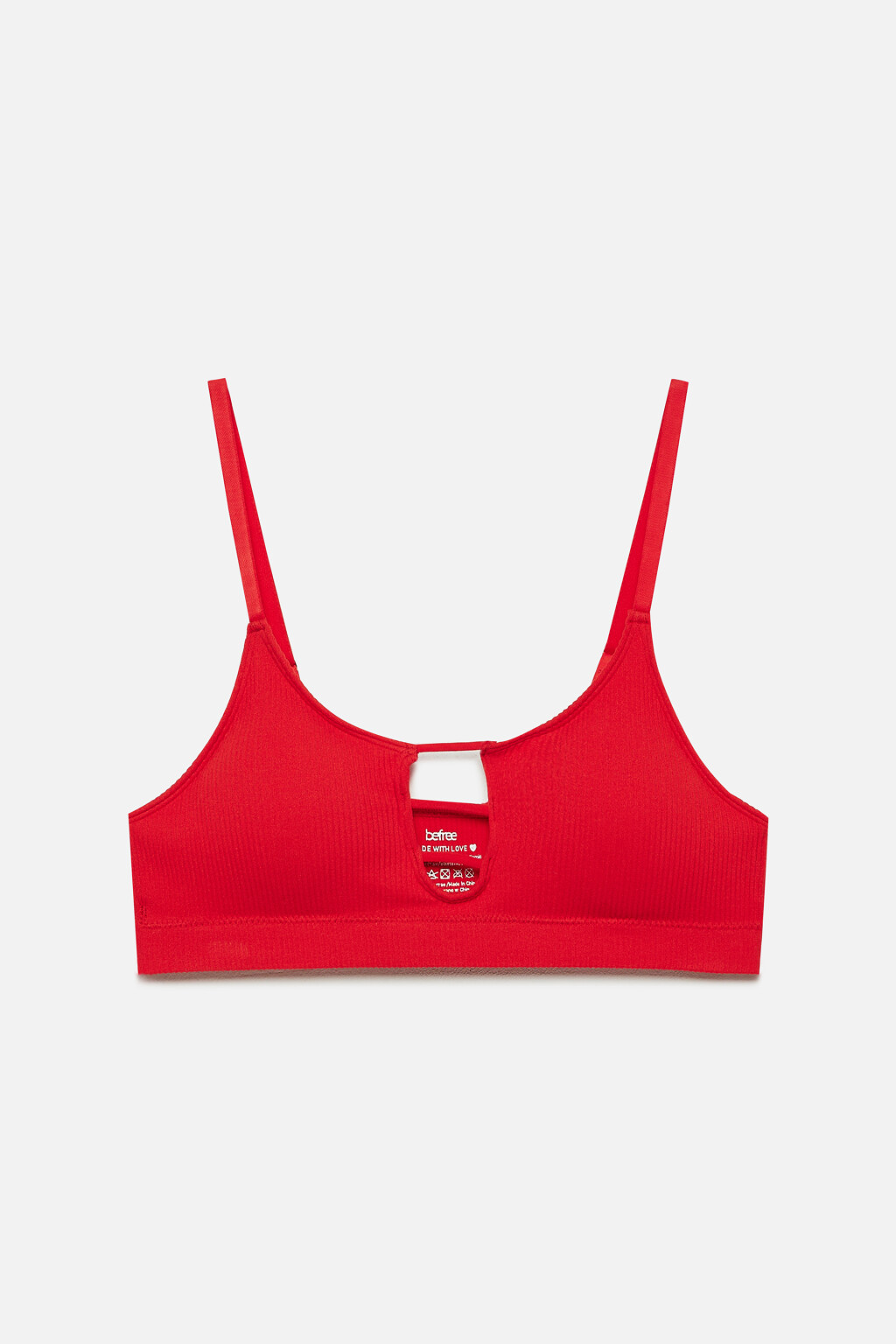 Бюстгальтер-топ в рубчик с вырезом и стрепами - цвет красный - 4