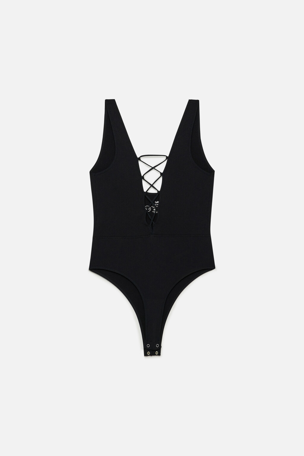 Боди-майка с разрезом и шнуровкой на груди - цвет черный - 4