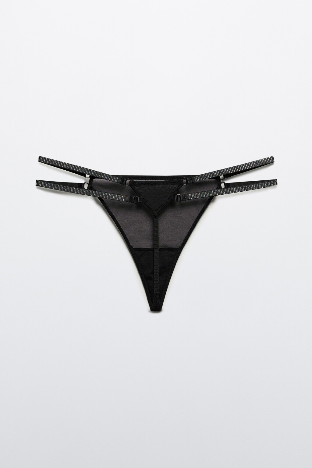Трусы-стринги сетчатые со стразами на стрепах - цвет черный - 6