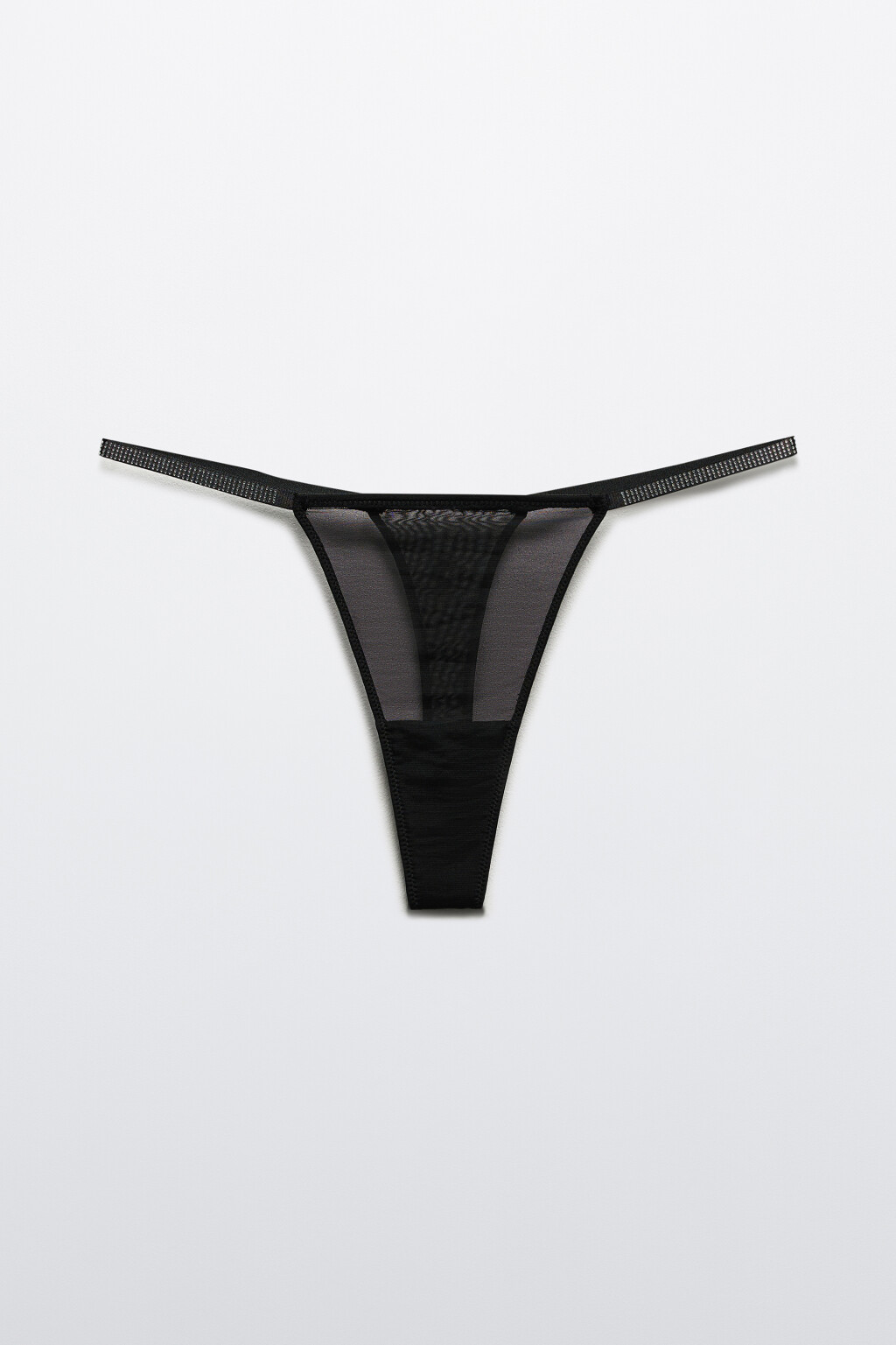 Трусы-стринги сетчатые со стразами на стрепах - цвет черный - 5