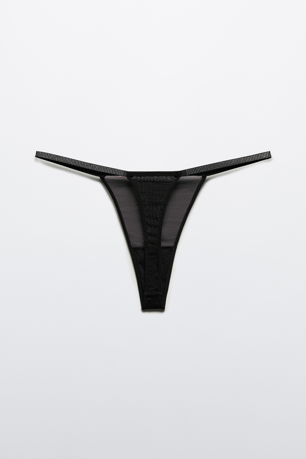 Трусы-стринги сетчатые со стразами на стрепах - цвет черный - 6