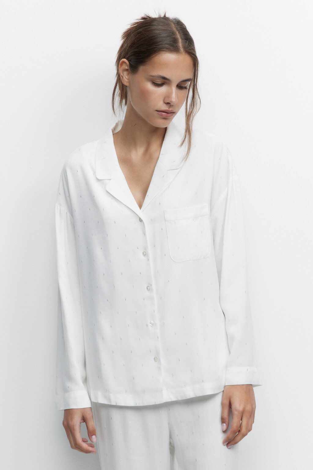 Рубашка oversize домашняя из вискозы с люрексом - цвет серый - 1