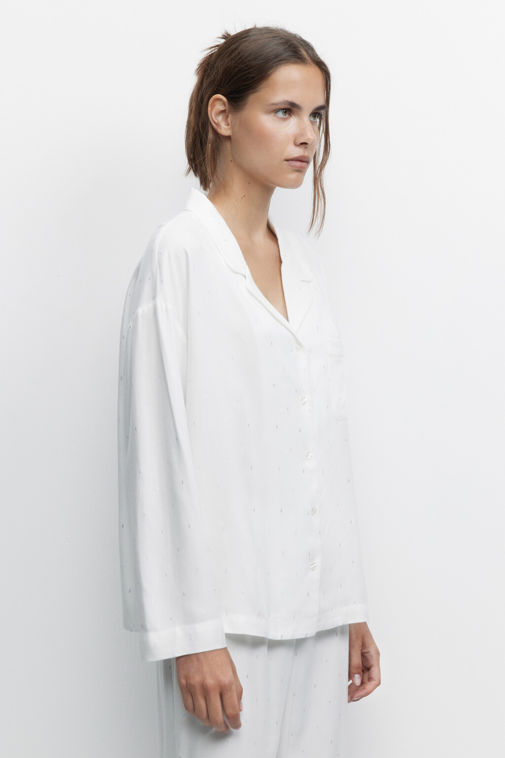 Рубашка oversize домашняя из вискозы с люрексом - цвет серый - 2