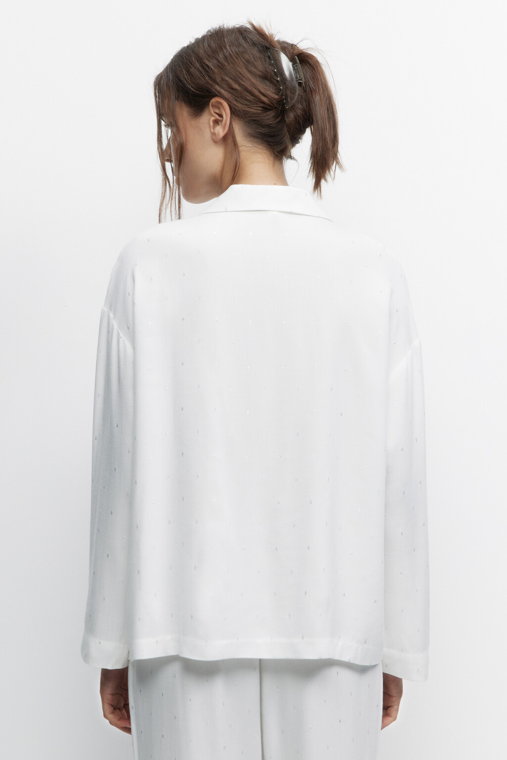 Рубашка oversize домашняя из вискозы с люрексом - цвет серый - 3