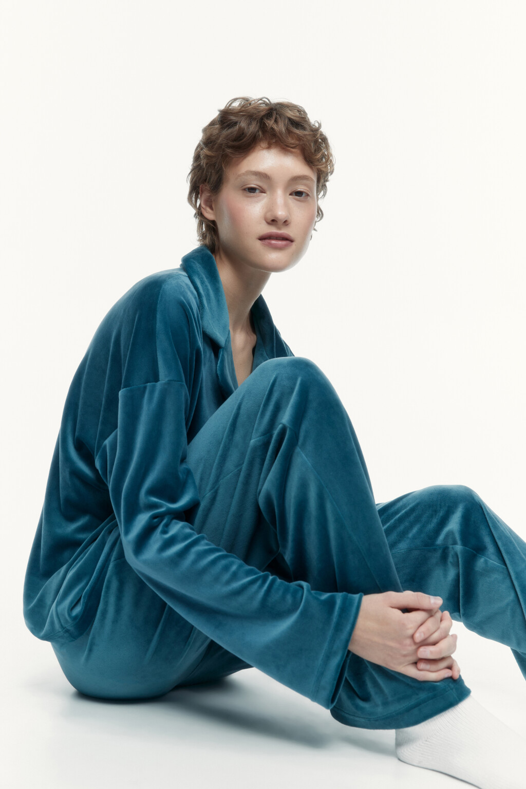 Брюки домашние прямые из бархатной ткани - цвет зеленый - 2