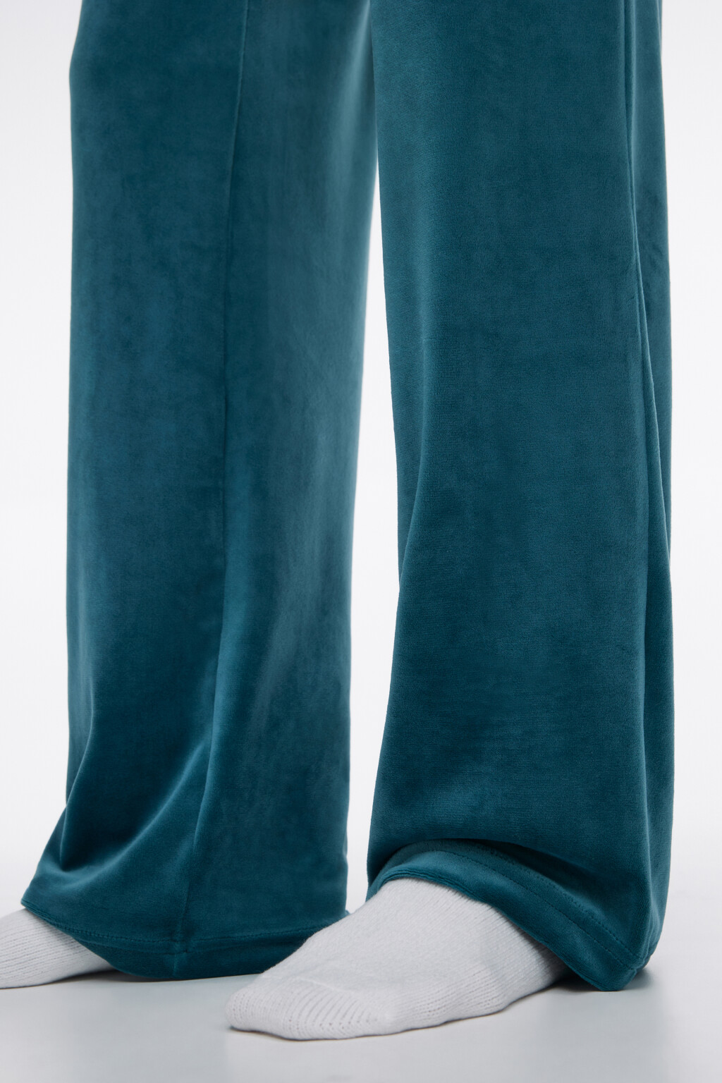 Брюки домашние прямые из бархатной ткани - цвет зеленый - 7
