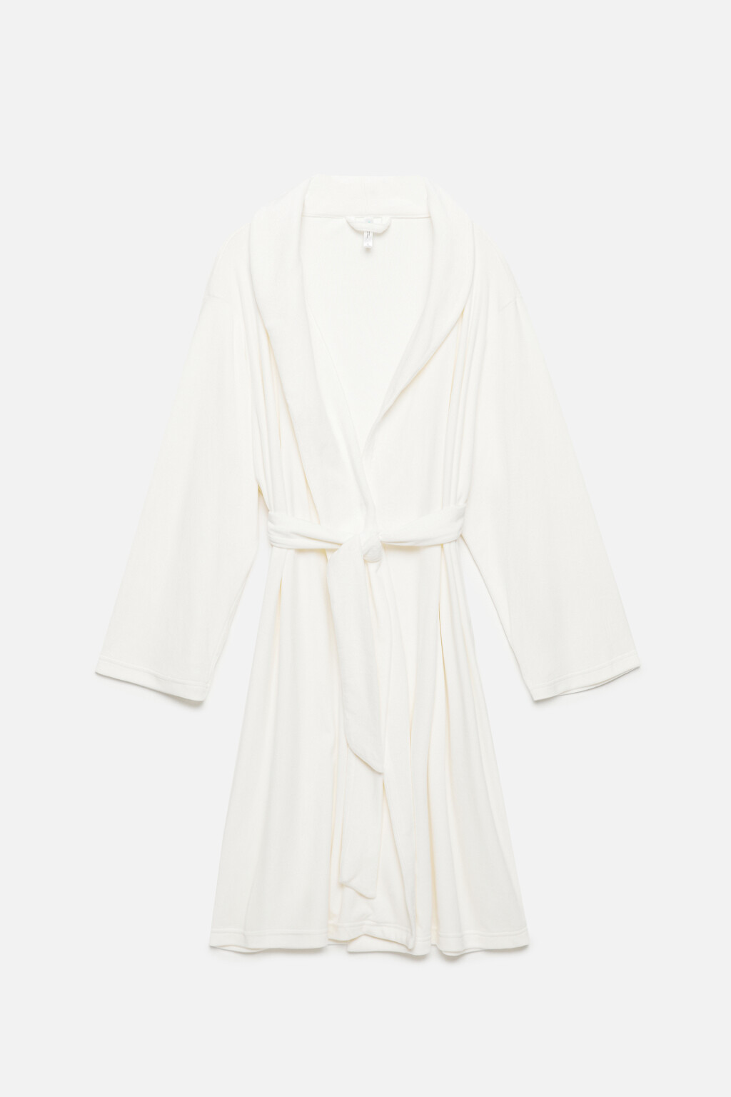 Халат с поясом домашний из бархатной ткани - цвет белый - 7