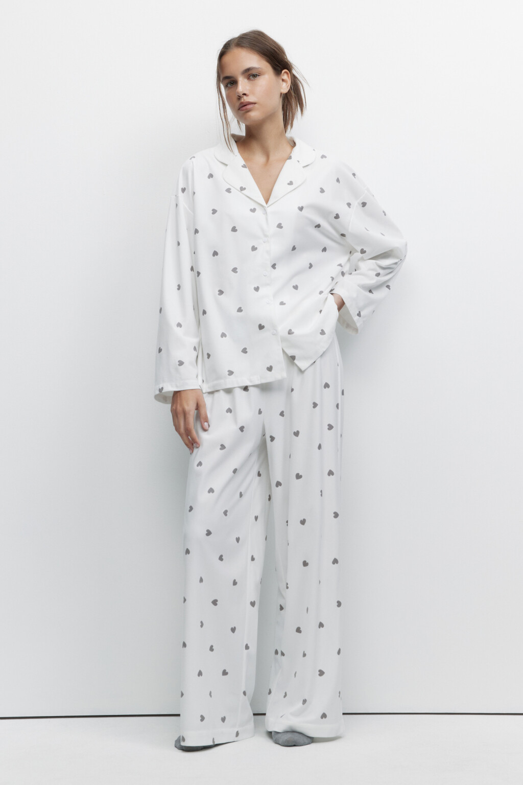 Рубашка oversize домашняя из мягкой ткани - цвет черный - 1