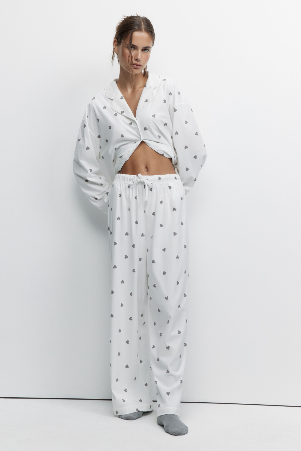 Брюки домашние широкие из мягкой ткани - цвет черный - 4