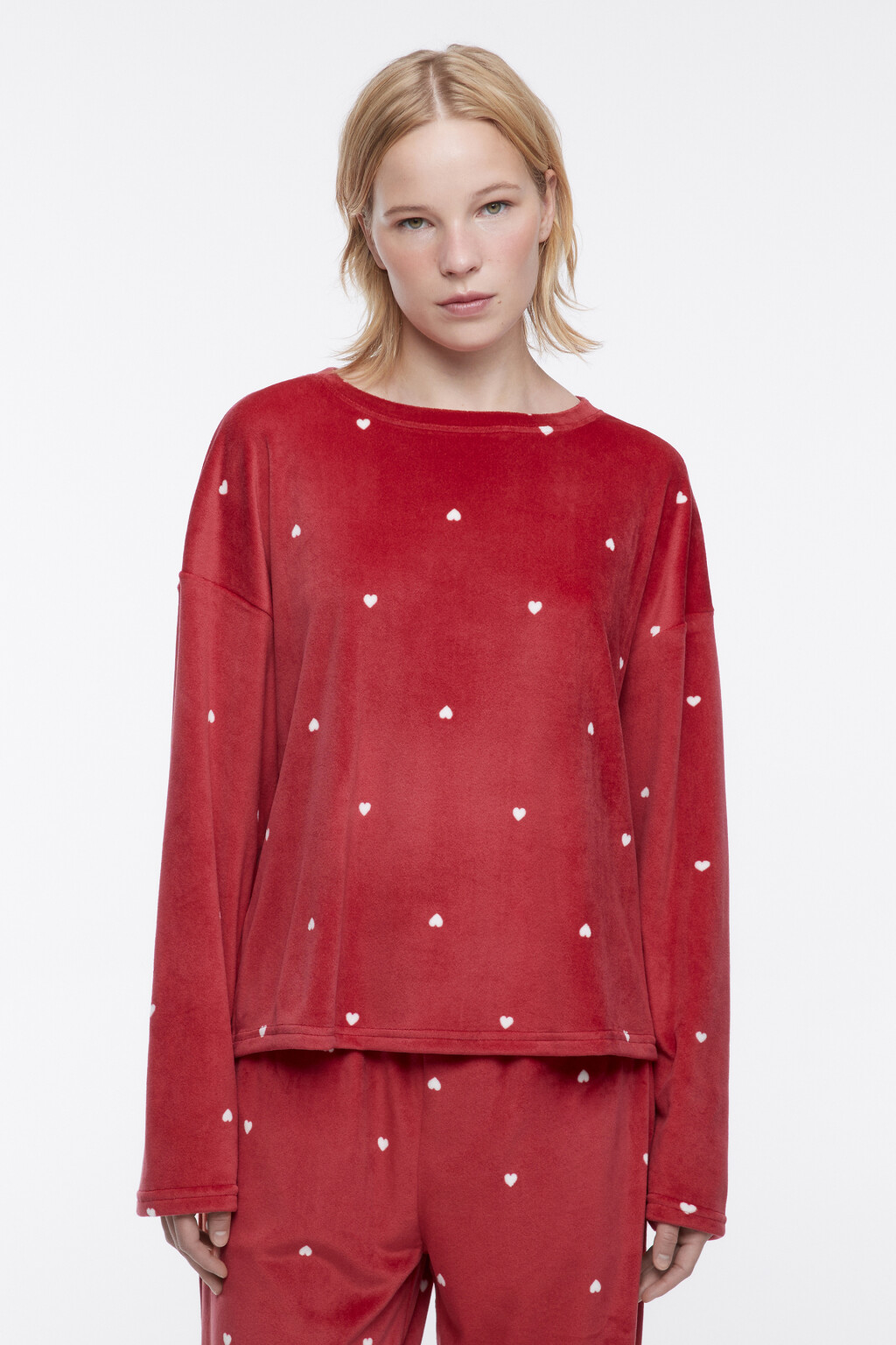 Джемпер домашний плюшевый в сердечко - цвет бордовый - 2