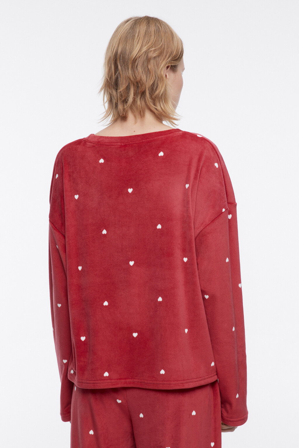Джемпер домашний плюшевый в сердечко - цвет бордовый - 4