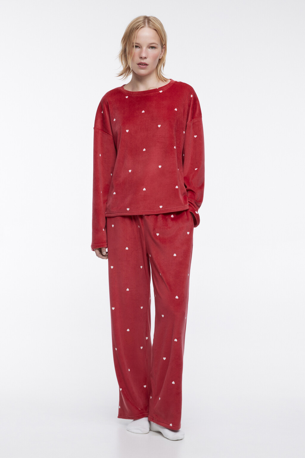 Джемпер домашний плюшевый в сердечко - цвет бордовый - 1