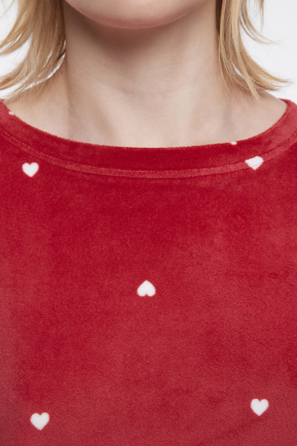 Джемпер домашний плюшевый в сердечко - цвет бордовый - 5