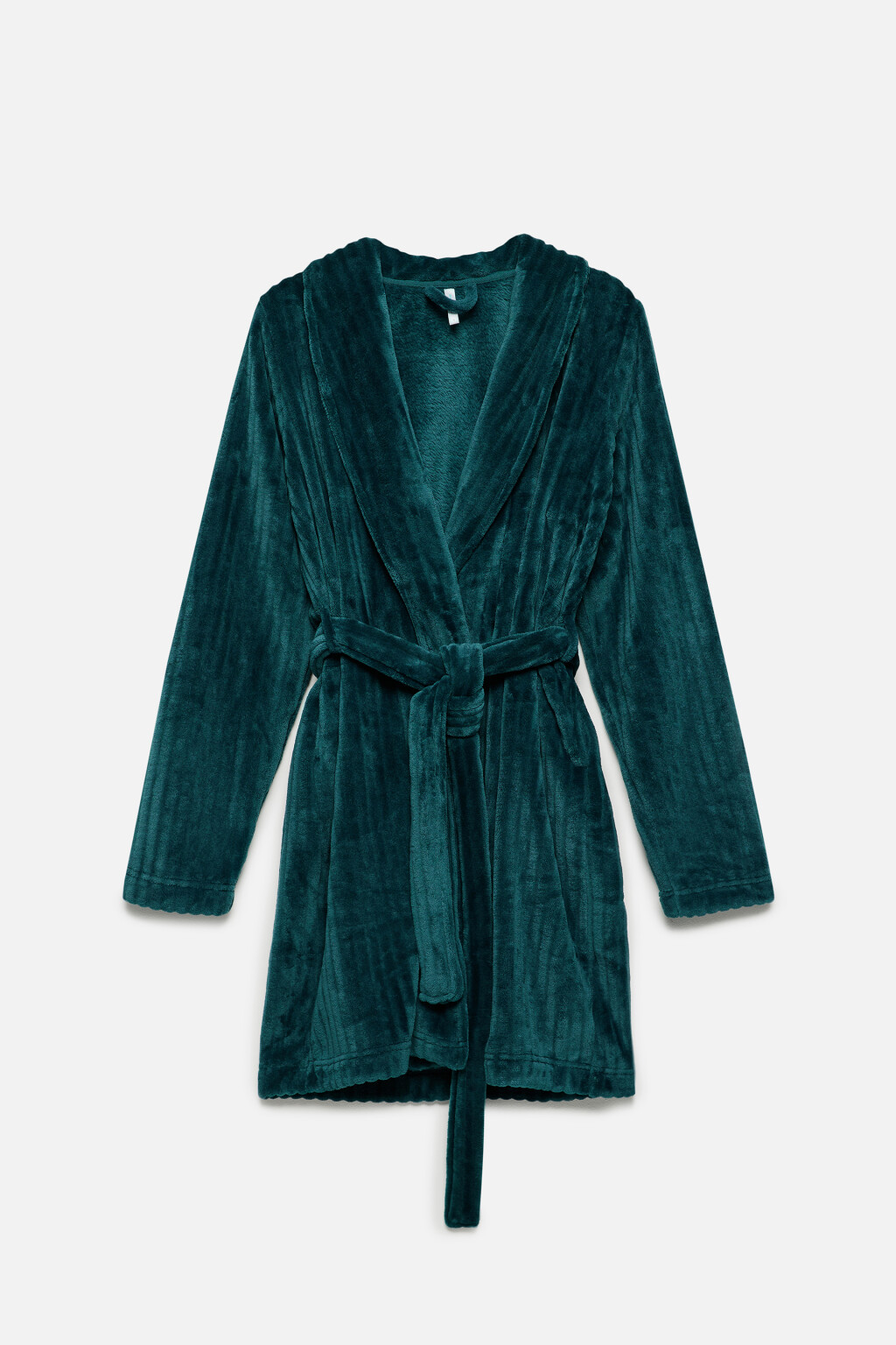 Халат с поясом домашний из мягкой велюровой ткани - цвет зеленый - 7