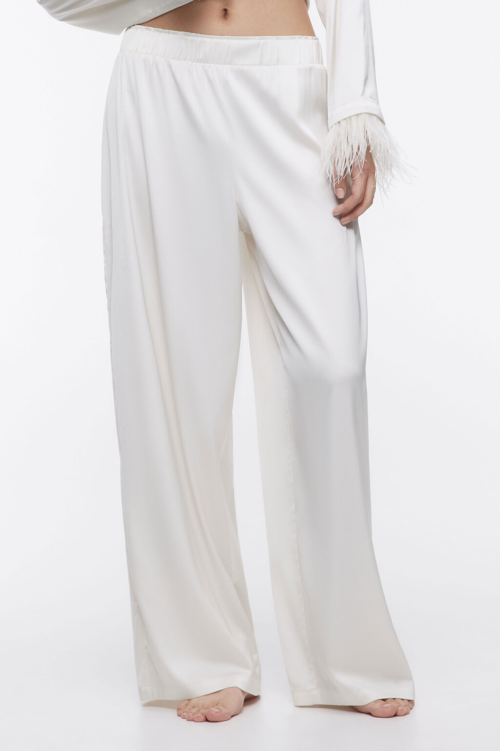 Брюки домашние из сатиновой ткани - цвет белый - 1
