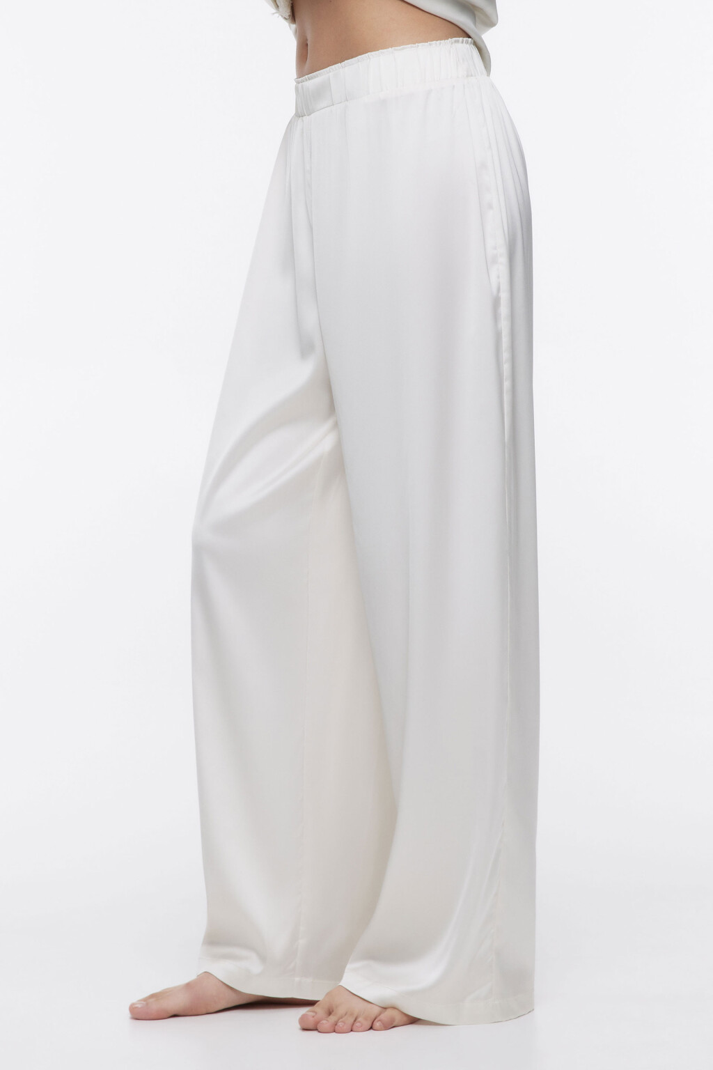 Брюки домашние из сатиновой ткани - цвет белый - 2
