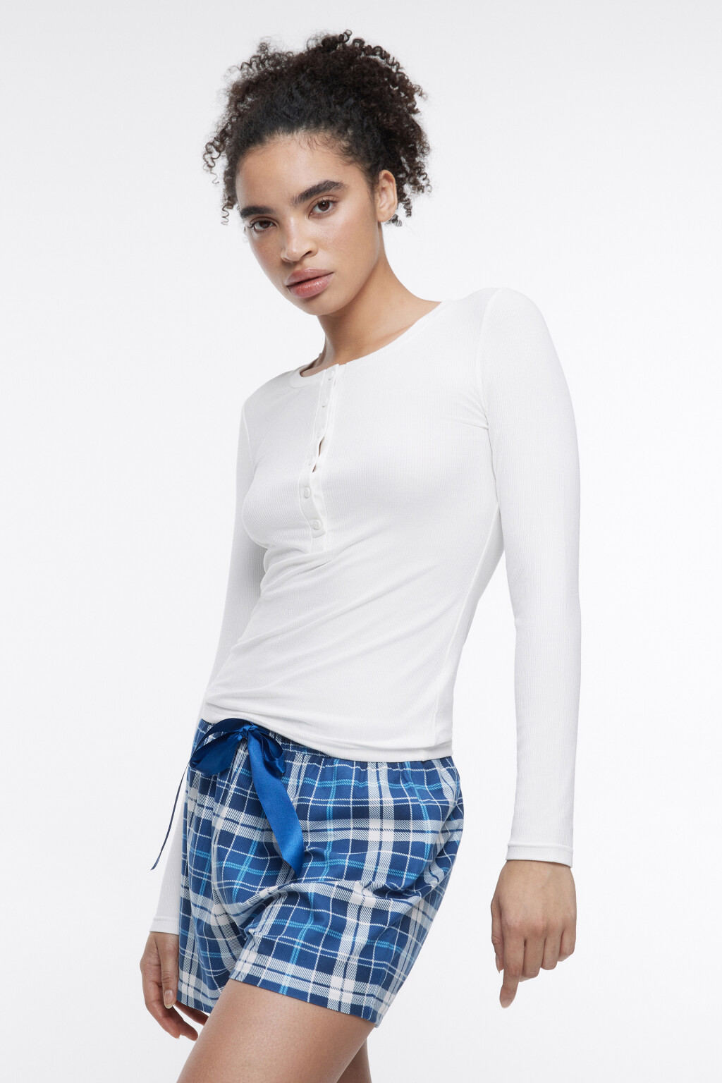 Комплект пижамный с шортами и лонгсливом - цвет синий - 2