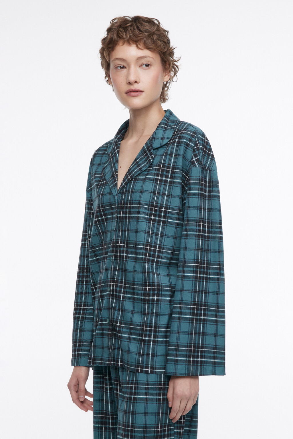 Рубашка oversize домашняя в клетку - цвет зеленый - 3