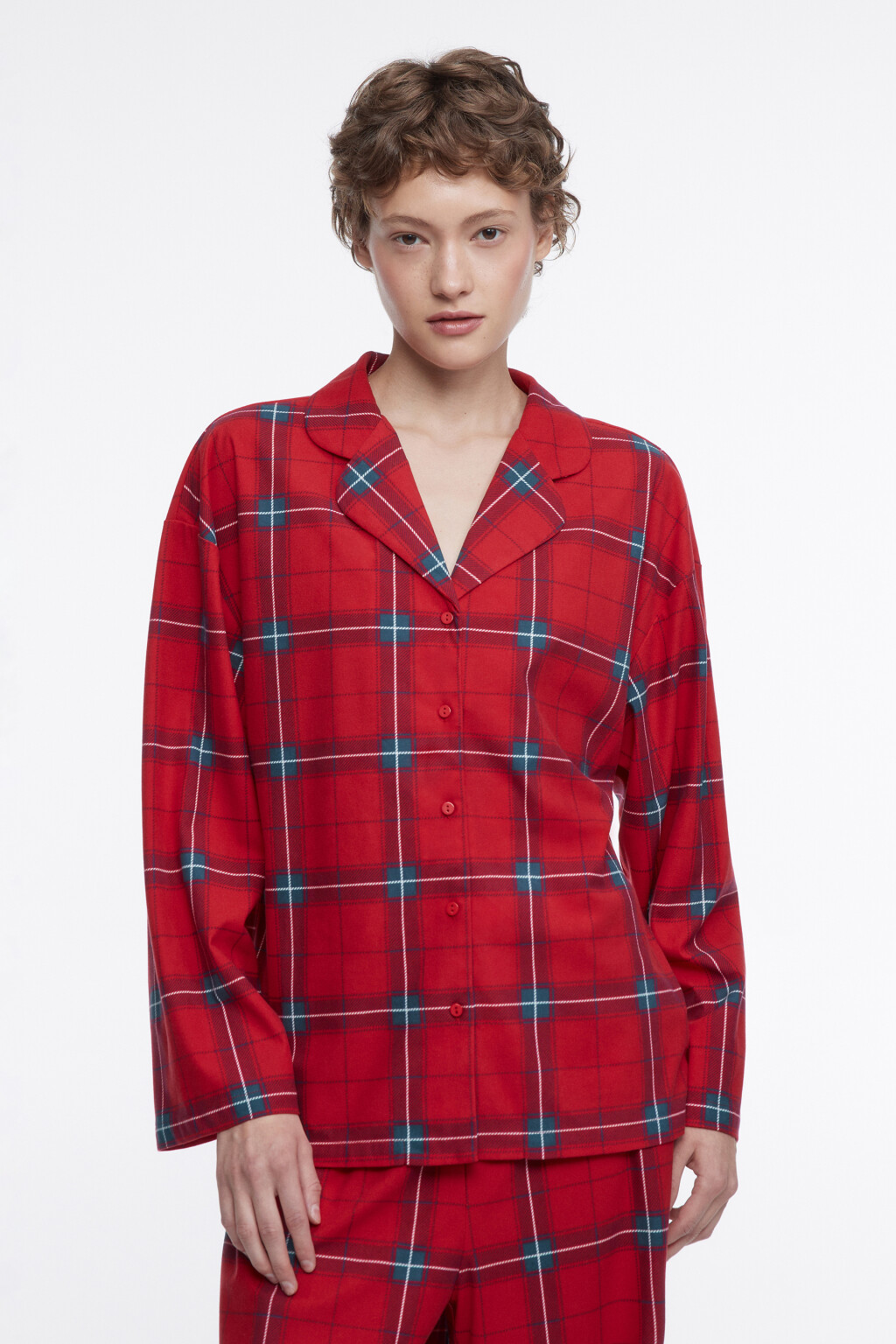 Рубашка oversize домашняя в клетку - цвет красный - 2