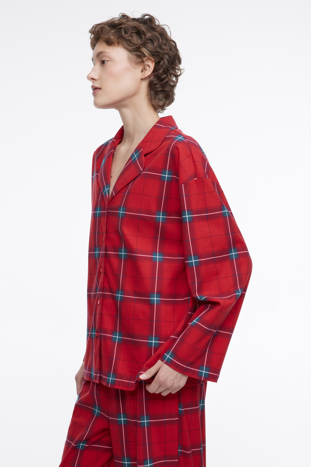 Рубашка oversize домашняя в клетку - цвет красный - 3